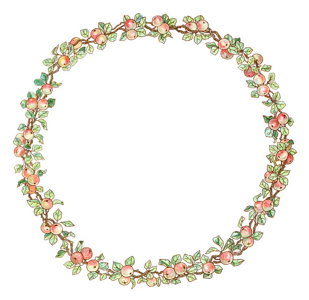 维多利亚苹果和树叶边框图片下载