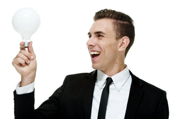 兴高采烈的商人拿着灯泡图片下载