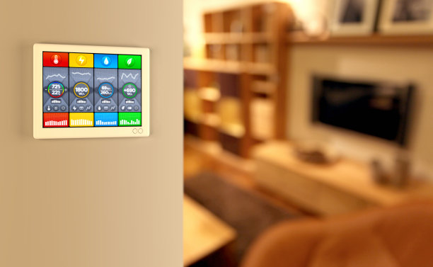 智能家居自动化:控制室内温度、水、绿色能源消耗素材图片