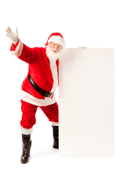 圣诞老人举着白色背景上的大招牌图片下载