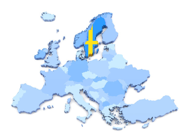 欧洲地图，瑞典国旗图片下载