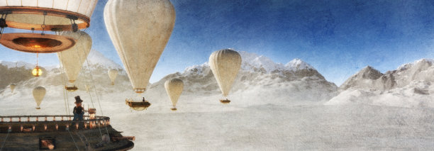 沙漠全景与热气球图片下载