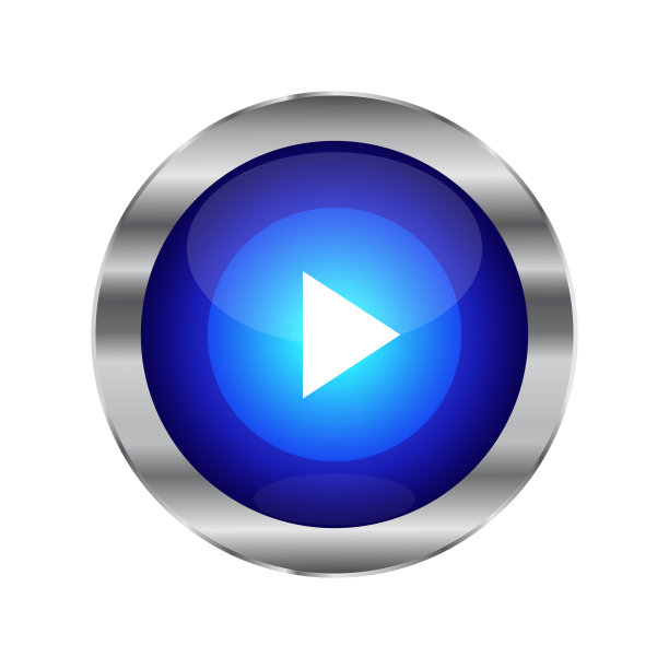 蓝色光泽播放按钮隔离在白色图片下载
