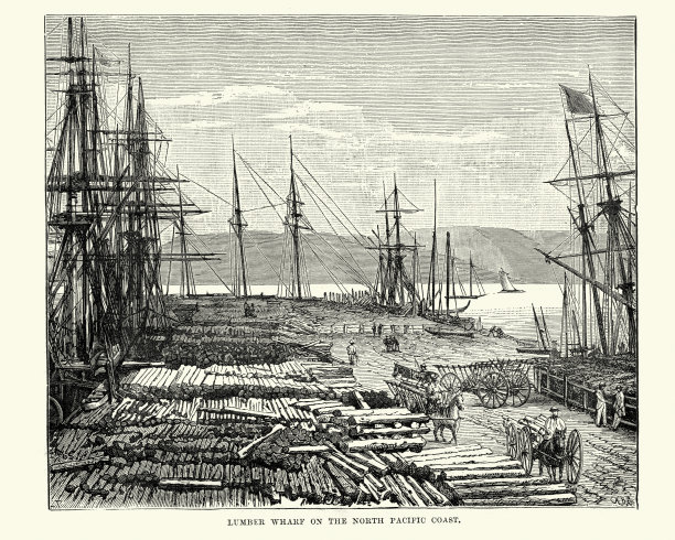 北太平洋海岸的木材码头，19世纪图片下载
