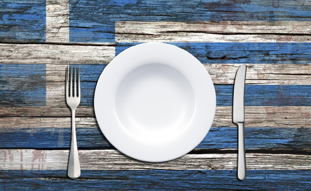 希腊国旗和食物概念图片下载