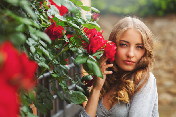 意大利女孩在托斯卡纳拿着玫瑰图片下载
