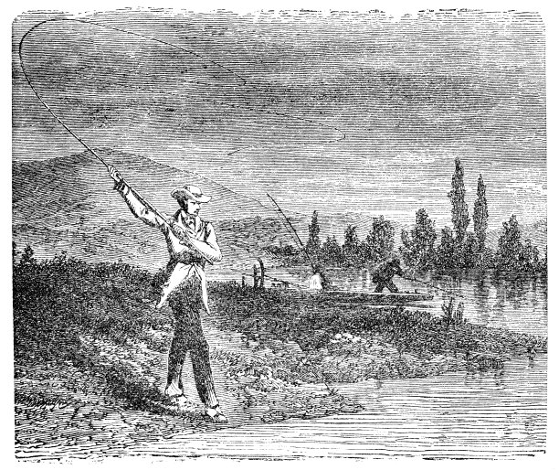 渔夫的古董插画图片下载