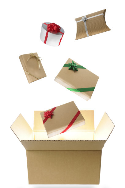 礼品盒从里面明亮的纸板箱里跳出来图片下载