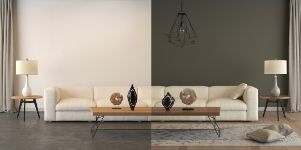 前后，客厅内部对比，明暗对比素材图片