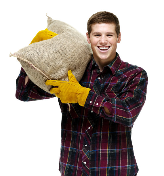 兴高采烈的农民拿着粗麻袋图片下载