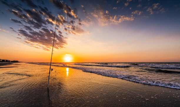 海洋钓鱼日出或日落图片下载