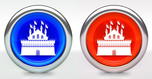 城堡图标按钮与金属边缘图片下载