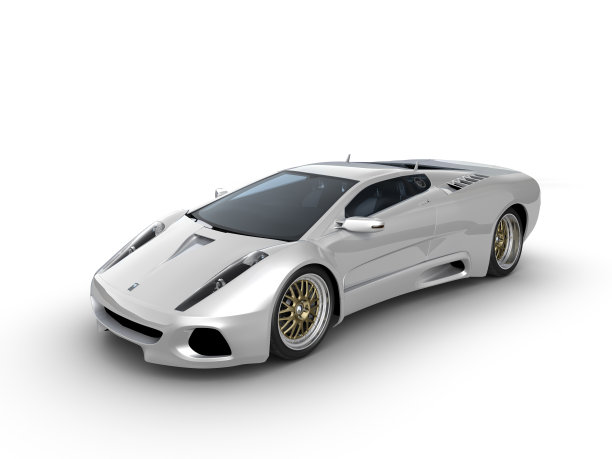 白色背景上的银色跑车素材图片