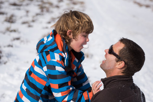 父亲和儿子们在雪中玩耍图片下载