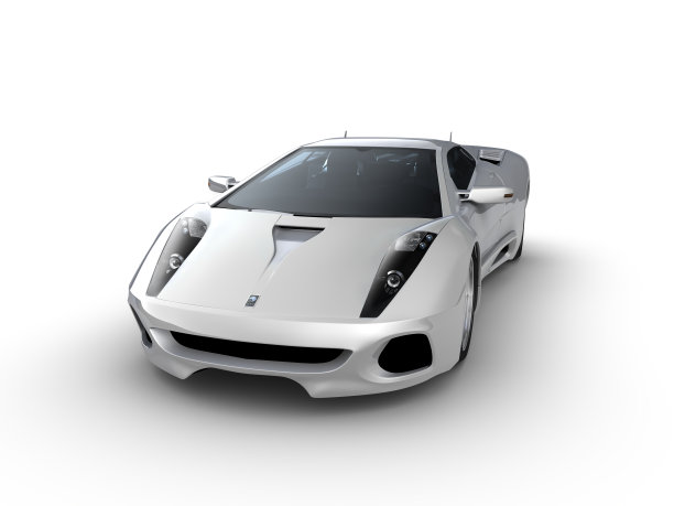 白色背景上的银色跑车素材图片