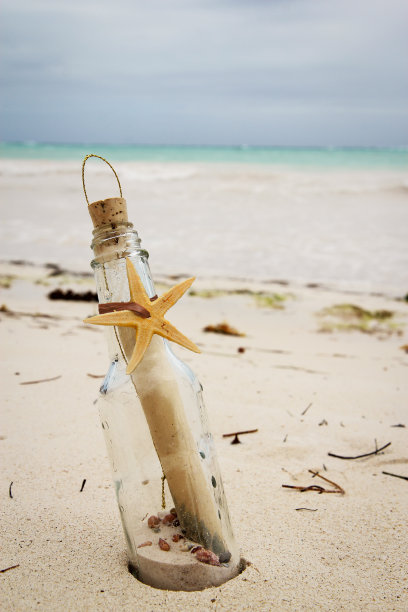 海滩上的瓶中信。图片下载
