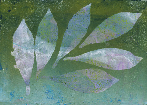 手绘剪影绿叶印花图片下载