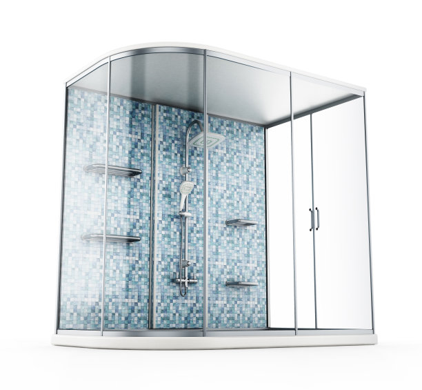 淋浴柜与浴室的淋浴装置挂在墙上图片下载