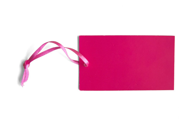 一个空的粉红色标签，白色标签上有一条孤立的粉红色丝带图片下载