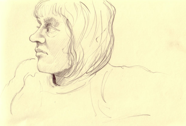 一个女性头部的素描图片下载