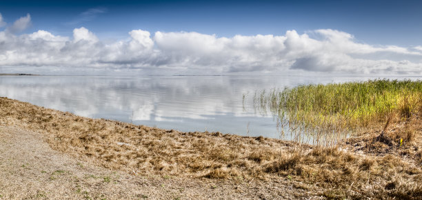 艾伯特湖，南澳大利亚，全景反射图片下载