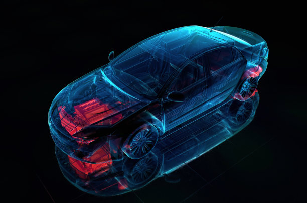 X射线剪影一辆汽车的红色高光在黑色图片下载