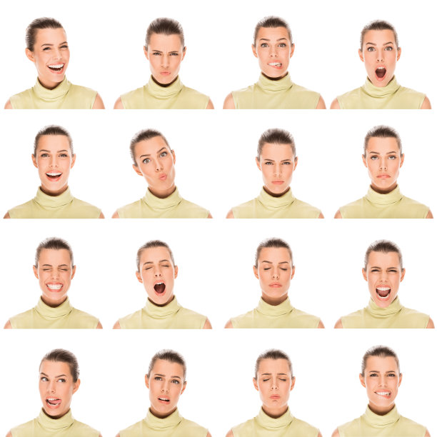 年轻女子表现出不同的面部表情图片下载