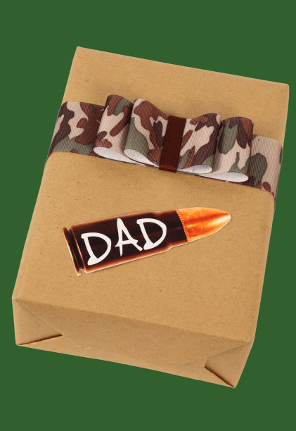 给爸爸的圣诞礼物，有迷彩蝴蝶结和子弹标签图片下载