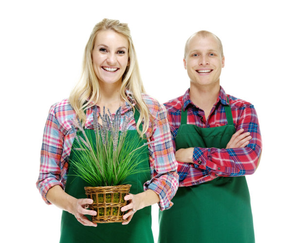 一对园艺夫妇孤立在白色的背景图片下载