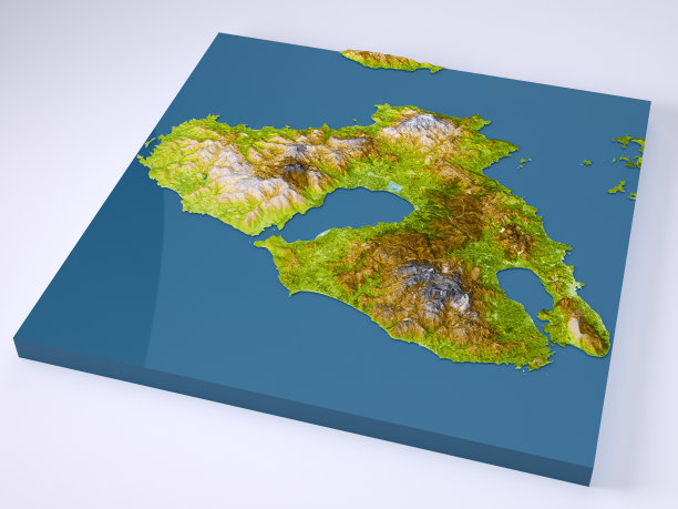 莱斯博斯岛3D模型地形图上的蓝色图片下载