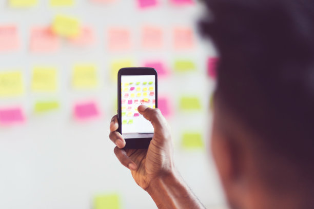 头脑风暴的结果，男人用智能手机拍摄白板图片下载