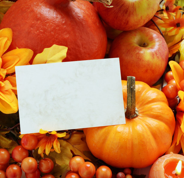 秋天装饰上白色的空卡片图片下载