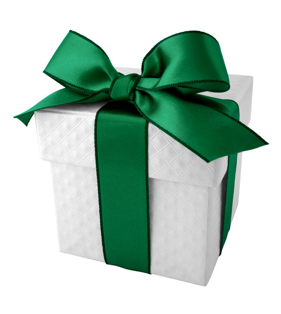 深绿色丝带与白色棉被图案礼品盒图片下载