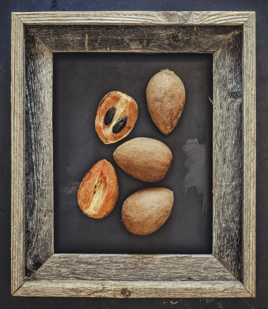 有一个木制的乡村框架的Sapodilla图片下载