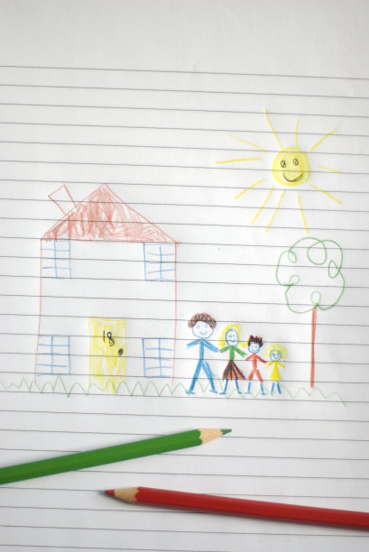 快乐全家福儿童画彩色铅笔图片下载