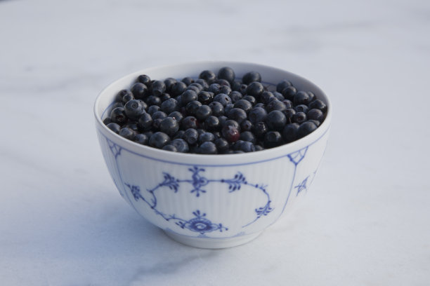 瓷碗里的蓝莓。图片下载