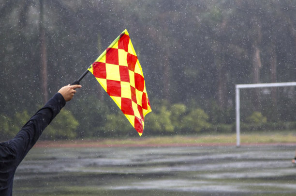 守门员举着角旗，在雨中图片下载