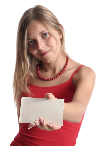 女士出示广告名片图片下载