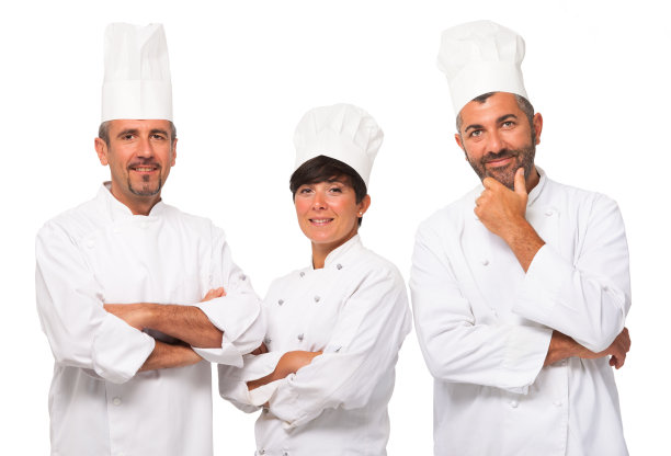 三名意大利男女厨师肖像，白色背景图片下载