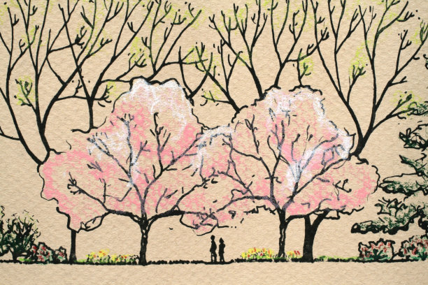 草图树和一对素材图片