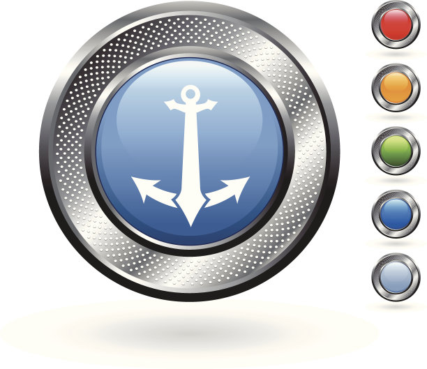 海军锚版权免费矢量艺术上的金属按钮图片下载