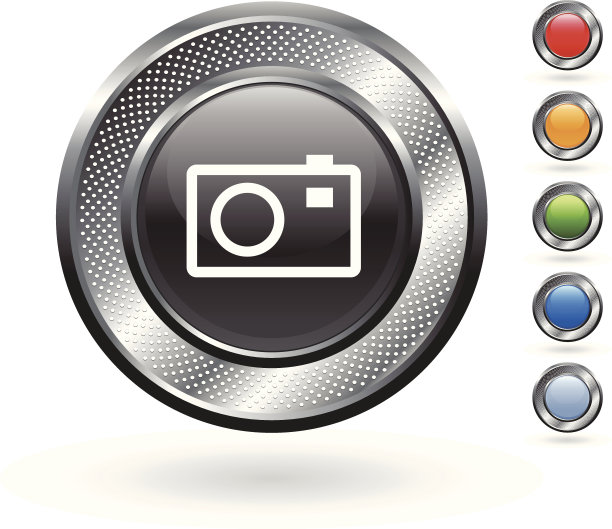 相机版权免费矢量艺术金属按钮图片下载