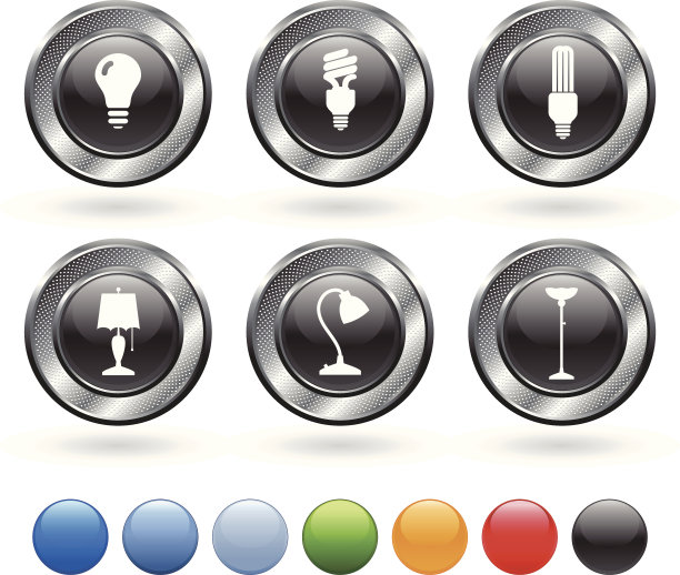 电力版权费免费矢量图标设置在金属按钮图片下载