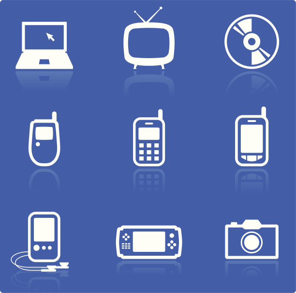 技术淘汰赛白色版权免费矢量图标设置在蓝色图片下载