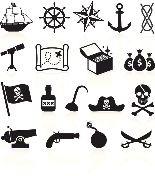 海盗黑白版税免费矢量图标集图片下载