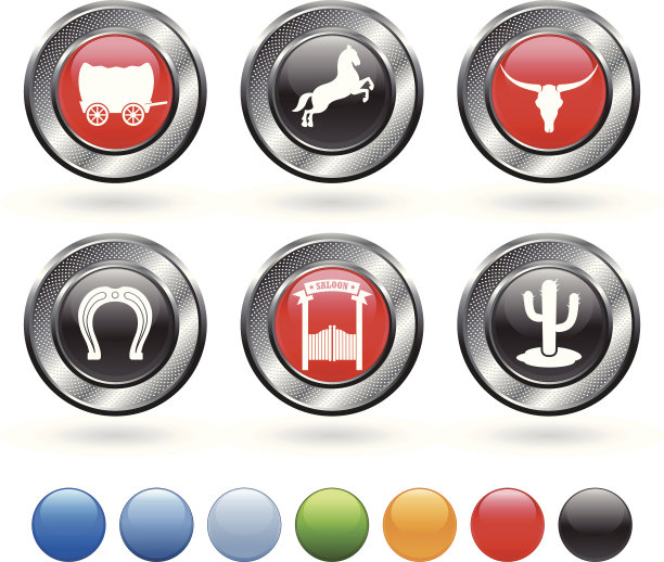 狂野西部版税免费矢量艺术金属矢量图标集图片下载