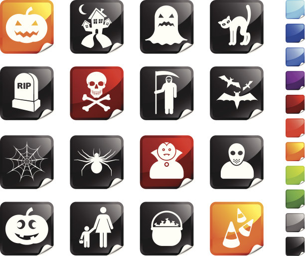 万圣节版税免费矢量艺术16矢量图标集贴纸图片下载