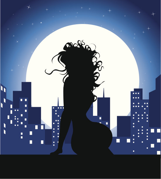 女孩的剪影坐在墙上图片下载