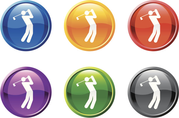 高尔夫版税免费矢量图标设置在圆形闪亮的按钮图片下载