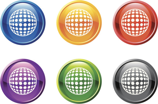 高尔夫版税免费矢量图标设置在圆形闪亮的按钮图片下载